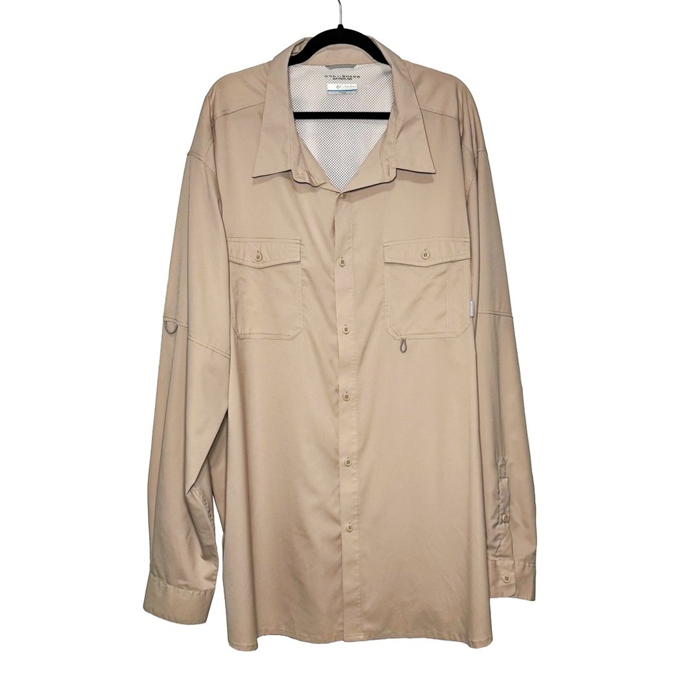 Columbia Mens Omni-Shade Ripstop Fishing Vented Shirt Beige 4XT Tall Long Sleeve - Picture 2 of 8